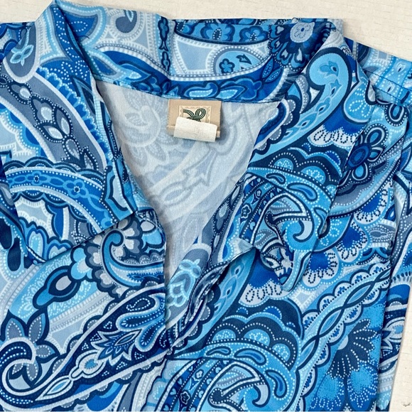 Haband Womens Sz Large Vintage Blue Paisley Boho Pointed Collar V-Neck 70’s Vibe - Picture 2 of 6